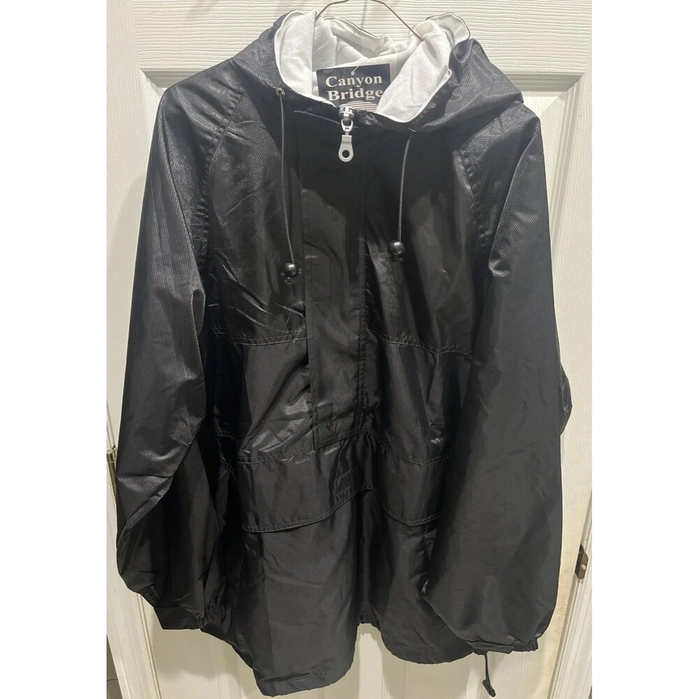 Canyon Bridge Rain Jacket Mens Large Black Windbreaker Hooded Nylon Zipper NWT
